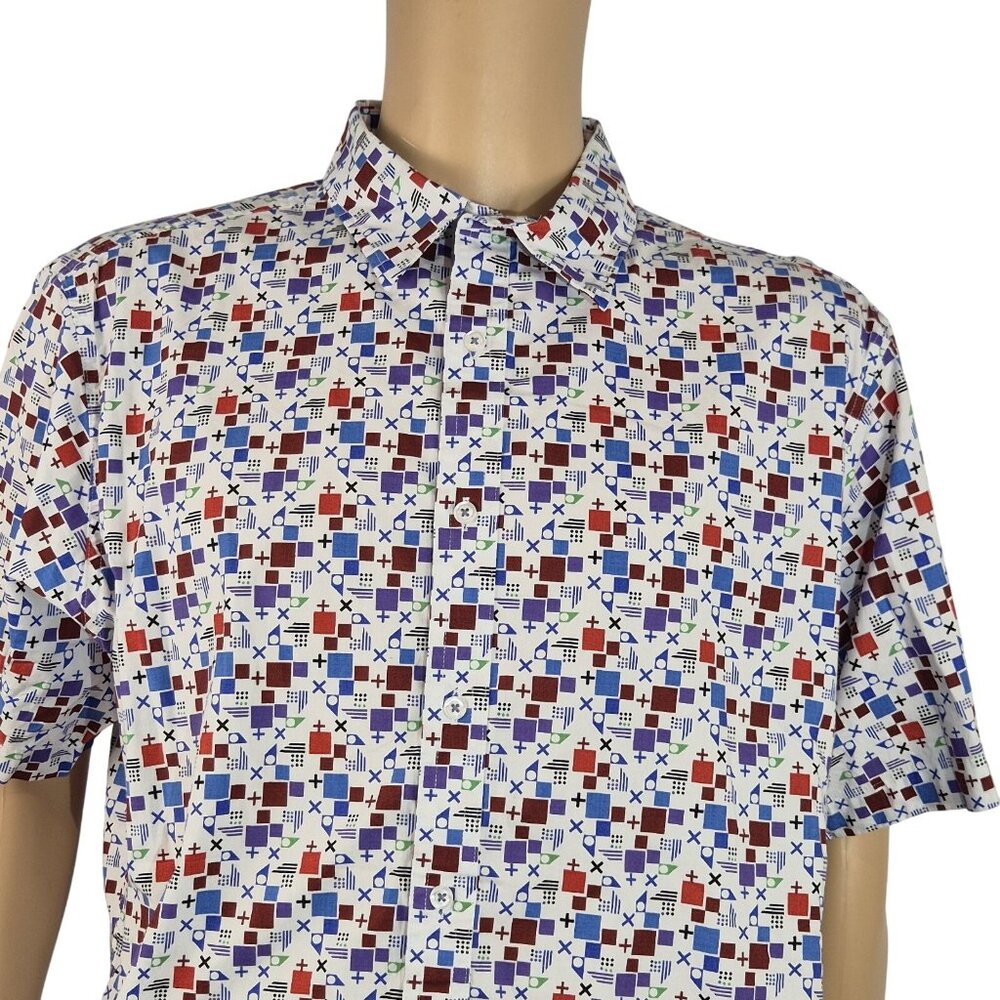 CREMIEUX PREMIUM DENIM Men's Size XL Shirt Short Sleeve Stretch White Multi (44)